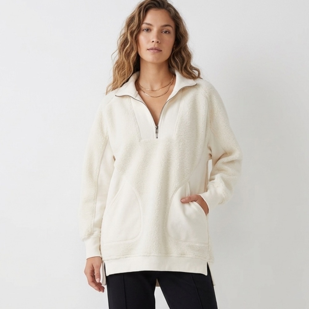Anthropologie daily practice Ivory Sherpa Half-Zip Pullover